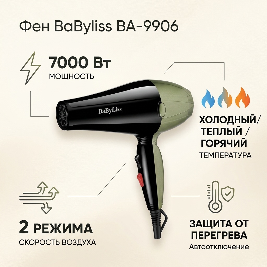 BaByliss BA-9906 фен черный
