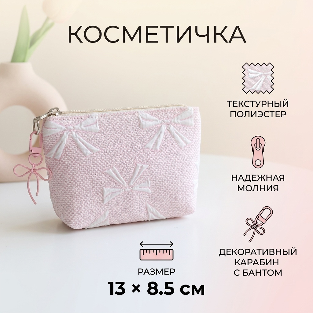 Косметичка полиэстер розовый 8.5X13 см