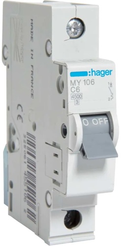 Hager автоматический выключатель 1P 6 A, 4.5 кА, 220/380 В