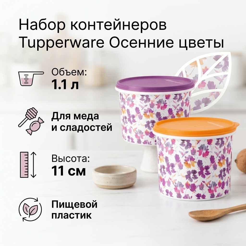 Tupperware набор контейнеров Осенние цветы-листопад РП1005, пластик