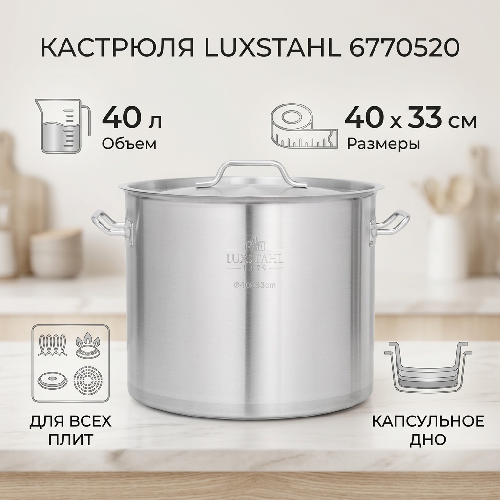Кастрюля 40 л, Luxstahl 6770520 нержавеющая сталь