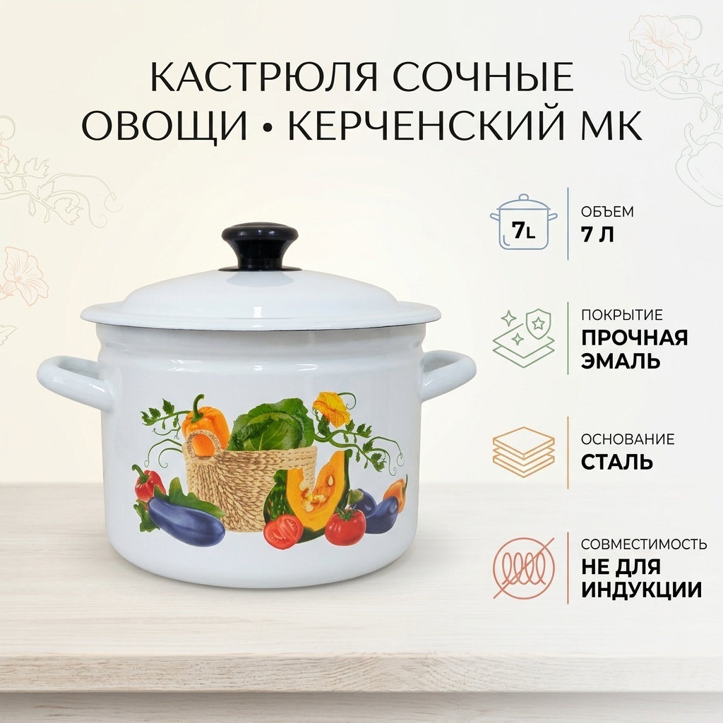 Кастрюля 7 л, Керченский МК 41804-192/6/Сочные овощи эмаль