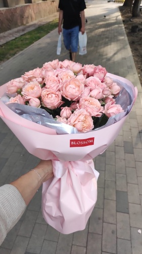 Blossom моно-букет с открыткой кустовая пионовидная роза 11 шт 60 см