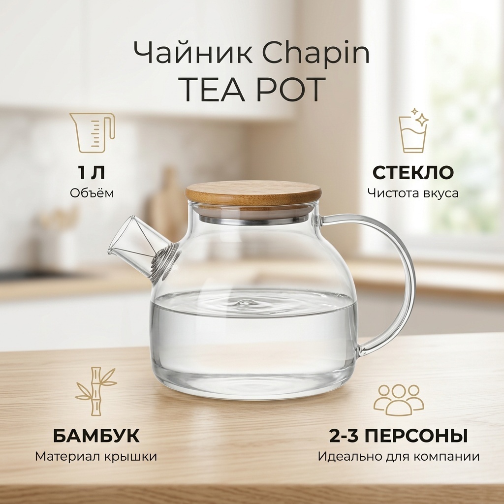 Чайник TEA POT 19961106s 1 л, стекло