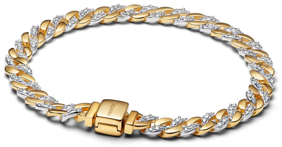 PANDORA «Двухцветное кубинское плетение» 564229C01-20 длина 20 см, вес 13.03 г сплав покрытый золотом 14К, плетение кубинское