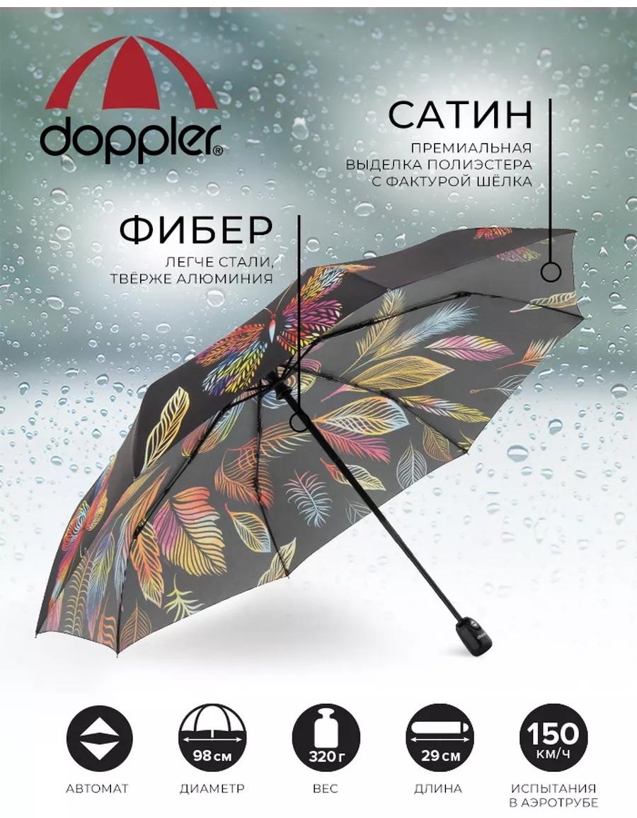 Складной зонт Doppler полуавтомат черный, мультиколор