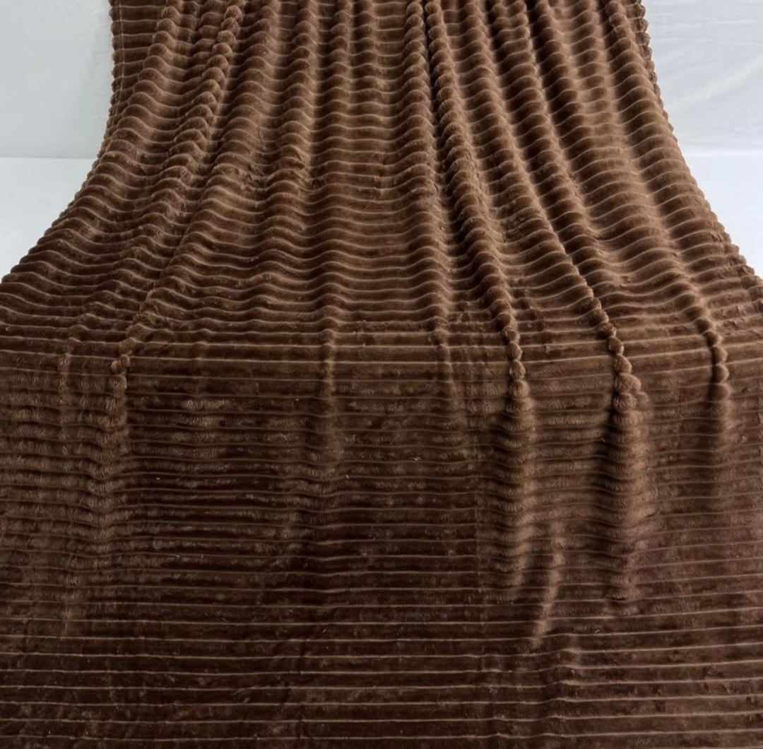 Плед Textile Home Полоски 150х200 см, велсофт, коричневый