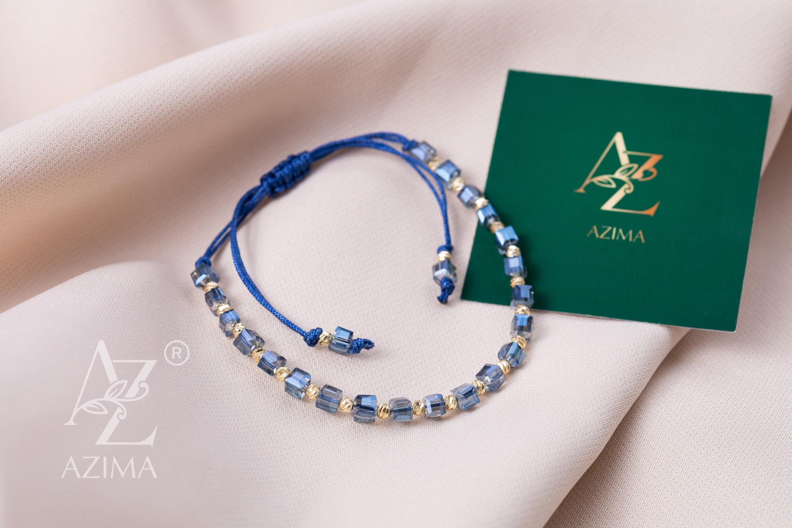 Браслет AZIMA GOLD1 Crystal Blue Topaz длина 18 см, вес 0.5 г сплав покрытый золотом 14К, плетение веревка