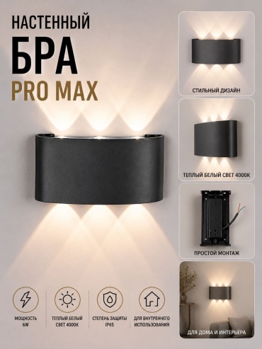 Бра настенный Pro-Max LED, черный