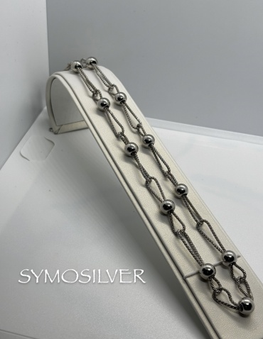 SymoSilver Шарики длина 55 см, вес 25 г серебро, плетение якорное