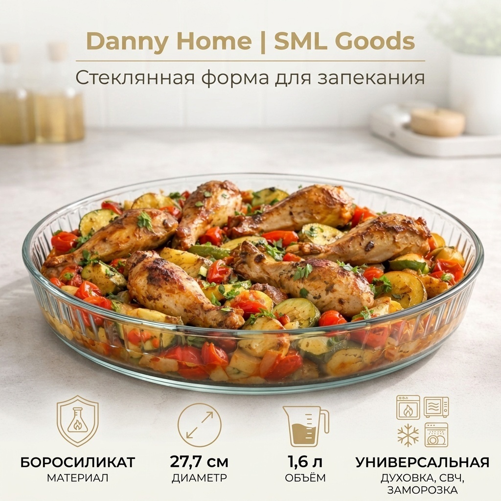 Форма для выпечки, для запекания, для пиццы Danny Home стекло, 1 шт