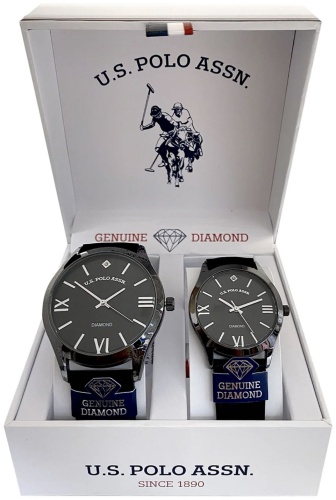 Кварцевые U.S. Polo Assn. HIS AND HERS BLACK STRAP DIAMOND WATCH SET нержавеющая сталь