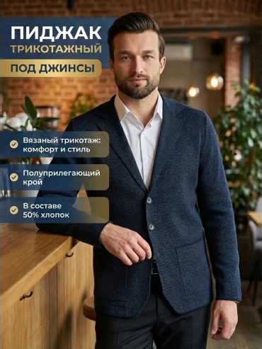 Пиджак однобортный синий