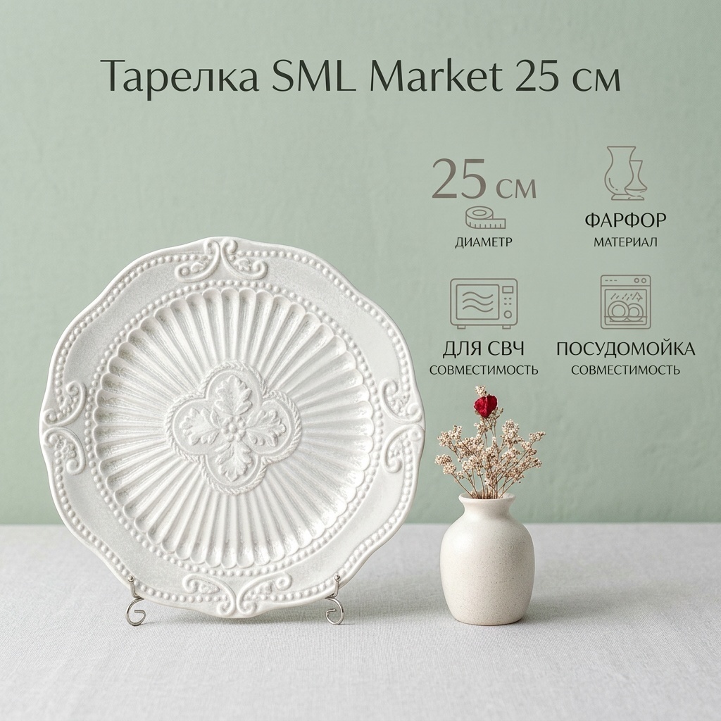 Тарелка 151393825 25 см, 1 шт, фарфор