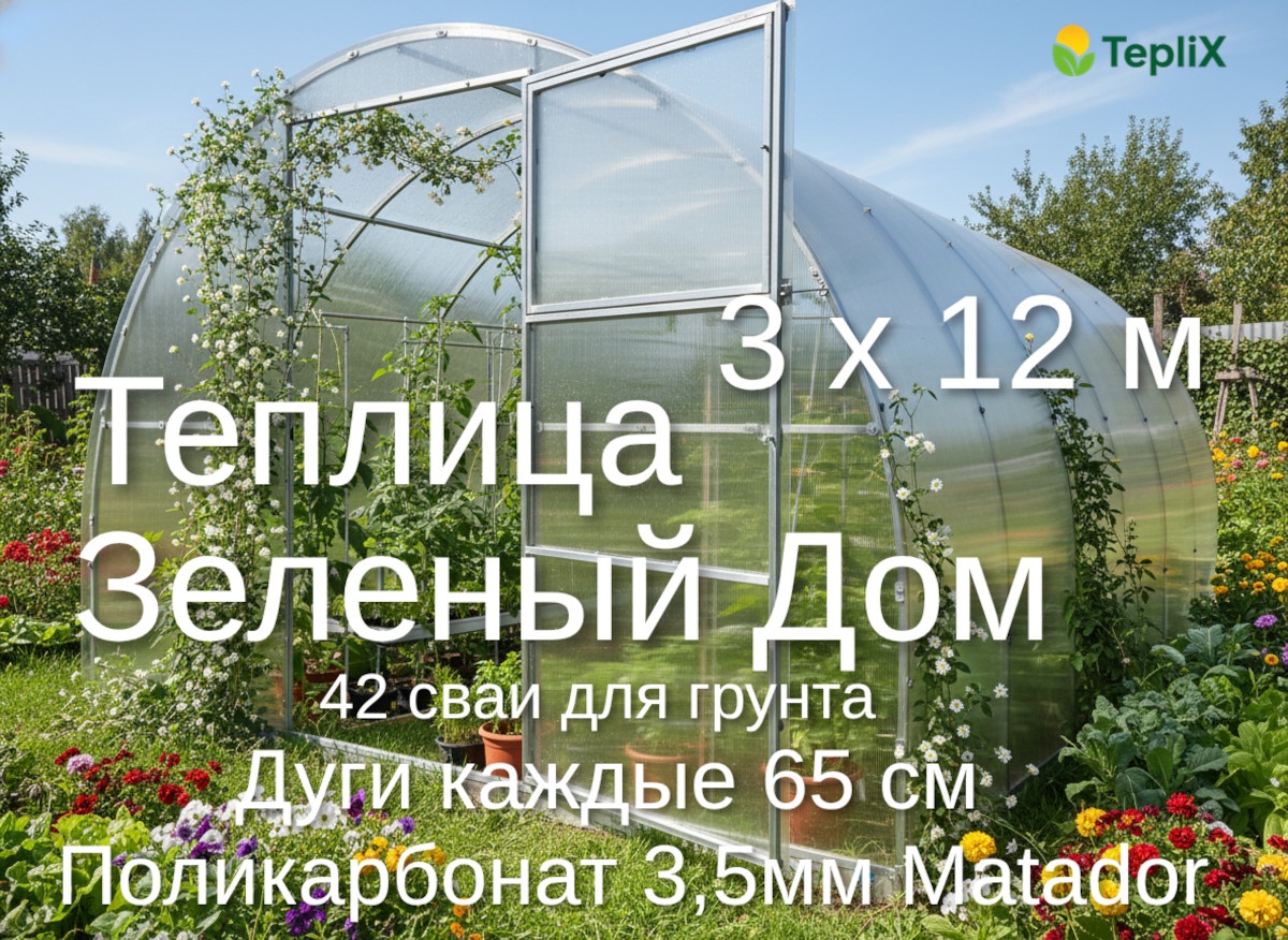 Теплица TepliX Зеленый Дом 210x300x1200 см, поликарбонат
