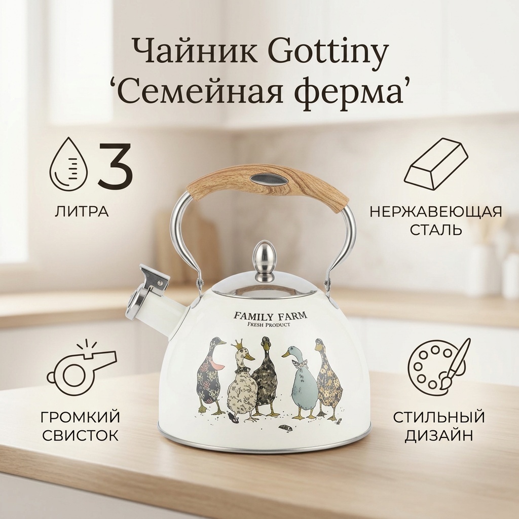 Gottiny чайник 241089551 3 л, сталь