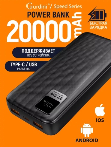 Внешний аккумулятор Gurdini 168595729 20000 мАч черный