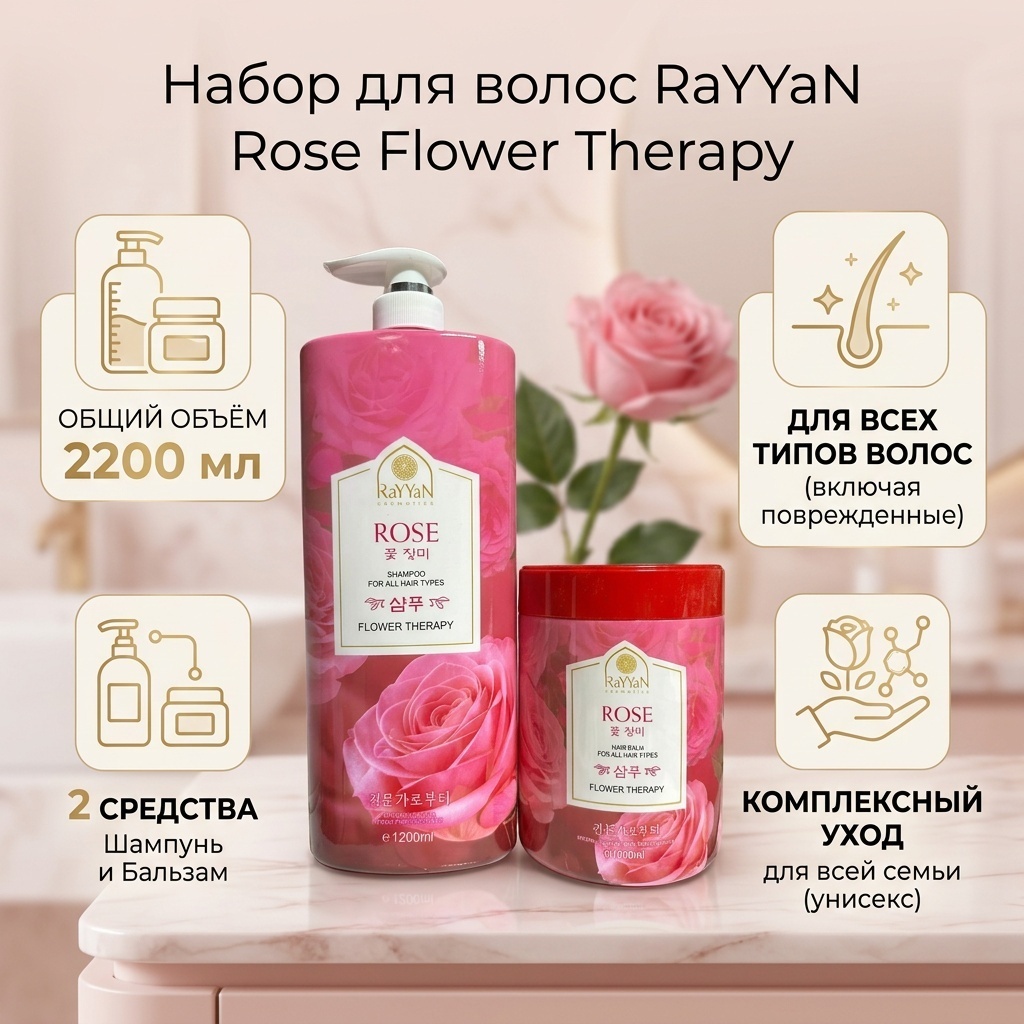 RaYYaN Rose Flower Therapy 2200 мл набор по уходу за волосами унисекс