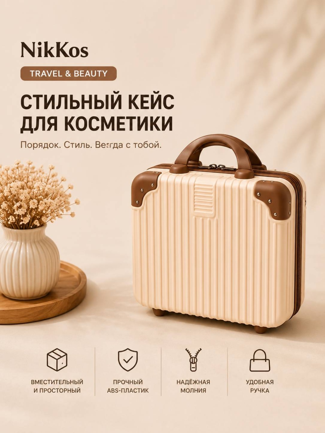 NikKos бьюти-кейс пластик коричневый, молочный 23X32 см