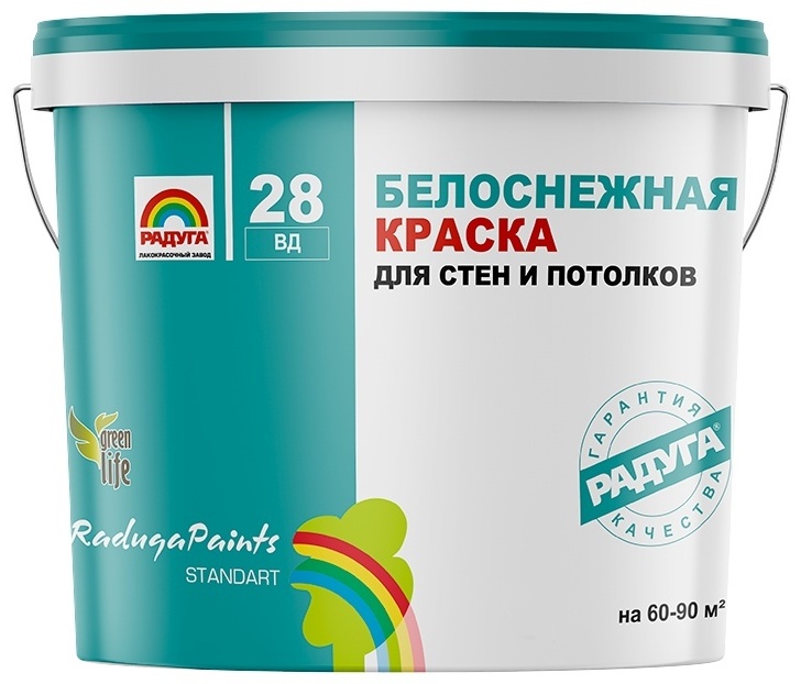 Краска РАДУГА акриловая 28 ВД Белоснежная для стен и потолков 7 кг, белый