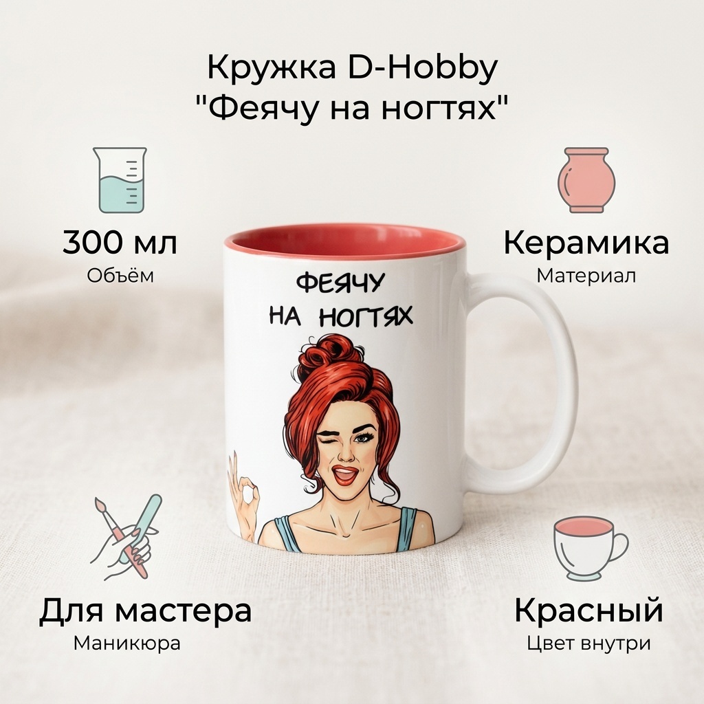 Кружка D-Hobby Феячу на ногтях, 300 мл, керамика, 1 шт.