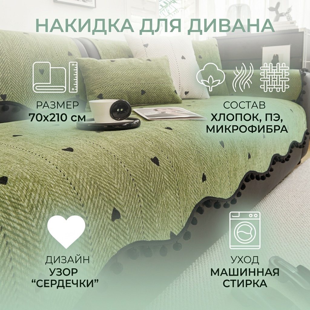 Накидка для дивана 12094040_501893950 зеленый 70*210