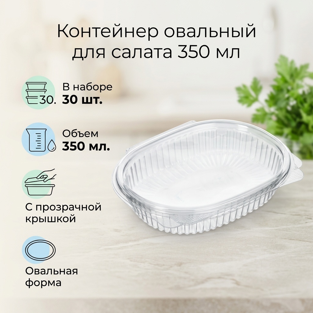 Контейнер овальный для салата 350 мл (30 шт)