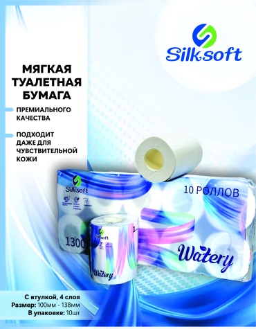 Silksoft туалетная бумага 4-слойный 1 шт, первичная целлюлоза