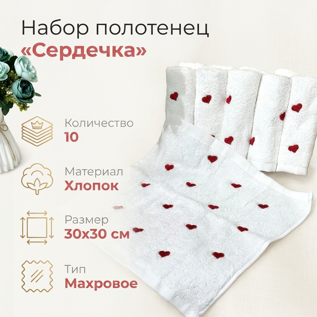 Набор полотенец 30x30 см, хлопок, 10 шт,