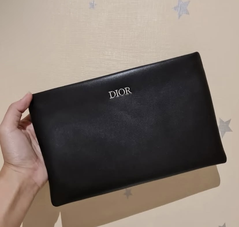 Dior косметичка текстиль, экокожа черный 15X24 см
