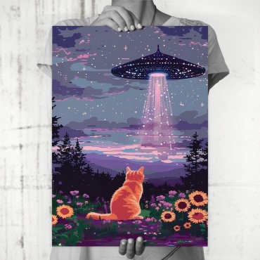 PEMIKAN CRAFT постер Котик и НЛО 30x40 см