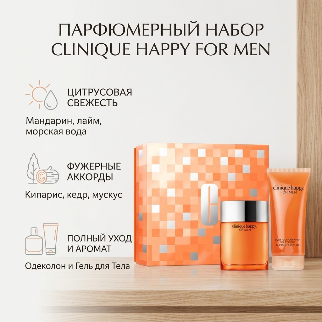 Clinique Happy for Men Cologne парфюмерный набор 100 мл, для мужчин