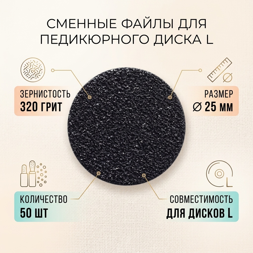 Nail File сменные файлы для педикюрного диска 25L320GR 320 50 шт