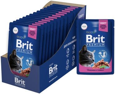 Brit Premium кусочки в соусе индейка, цыпленок 85 г 14 шт