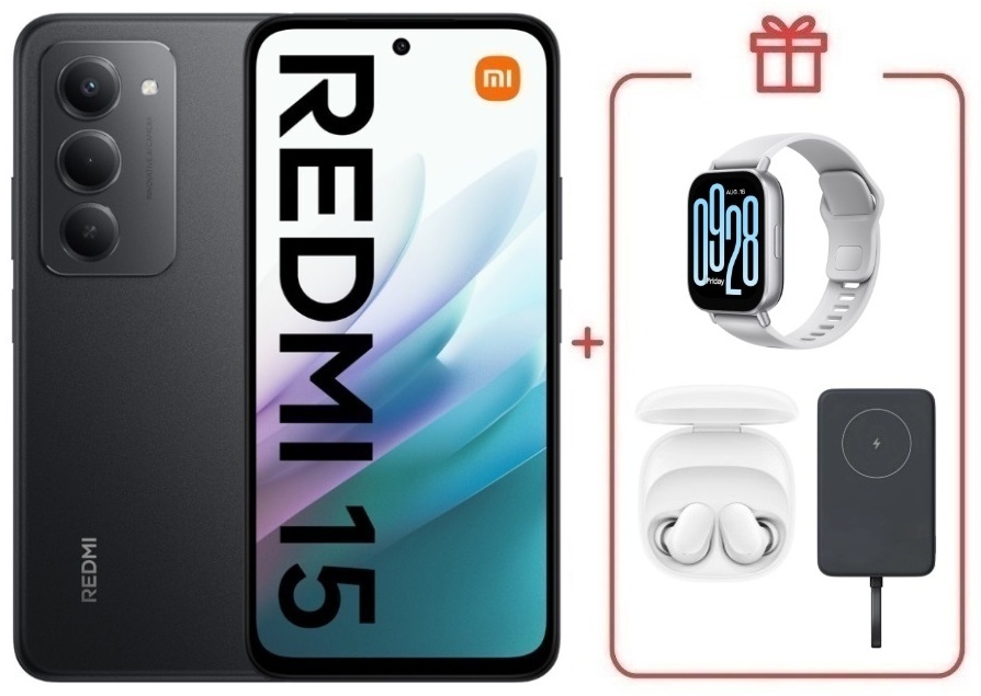 Смартфон Xiaomi Redmi 15 6 ГБ/128 ГБ черный + подарки