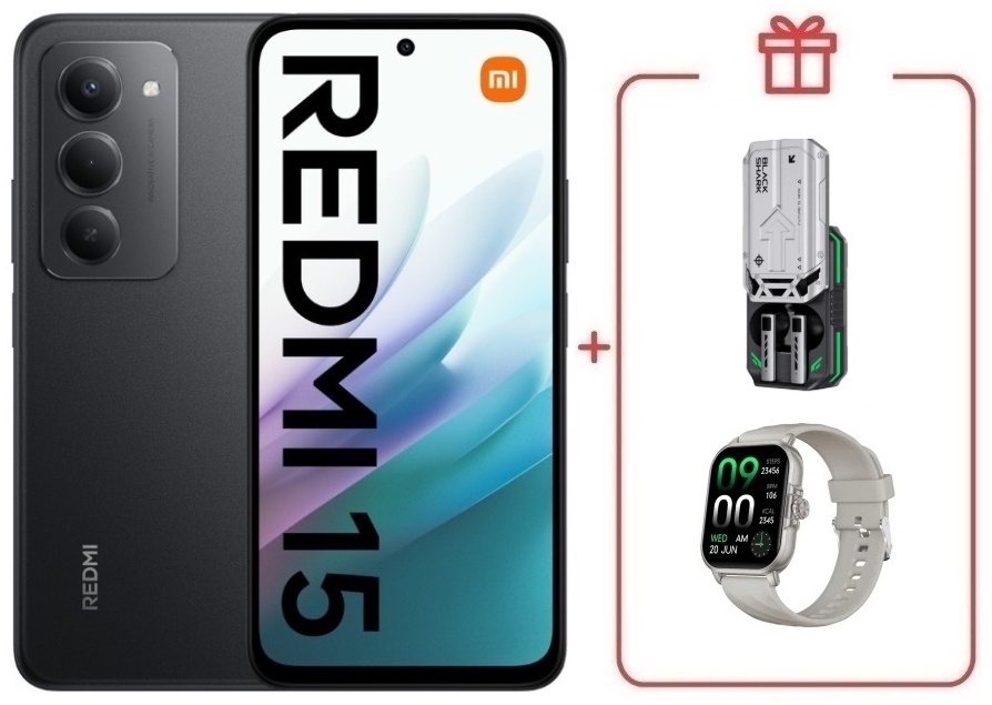 Смартфон Xiaomi Redmi 15 8 ГБ/256 ГБ черный + подарок
