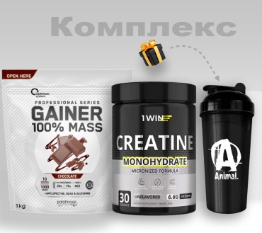 Креатин 1WIN Creatine Monohydrate + Gainer 100 Mass + Шейкер шоколад 1000 г