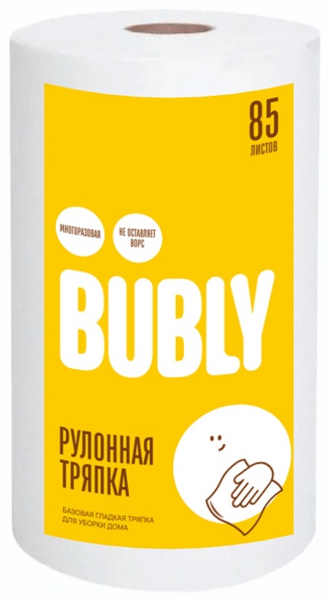 Тряпка для зеркал и стекол, для мебели BUBLY рулонная 85 листов, гладкая 1 шт, хлопок