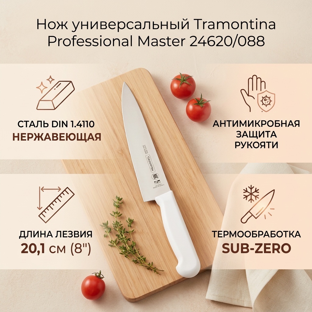 Нож универсальный Tramontina, лезвие: нержавеющая сталь 1 шт