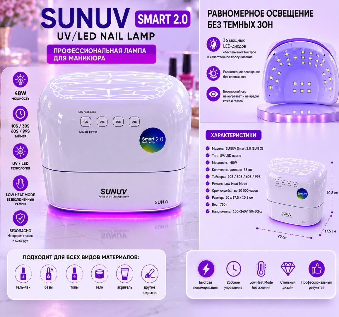 Лампа SUNUV SUNUV Smart 3 LED-UV 48 Вт