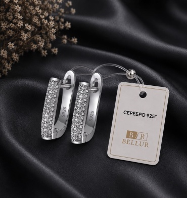 Серьги Bellur Modern minimal вес 3.44 г серебро, фианит