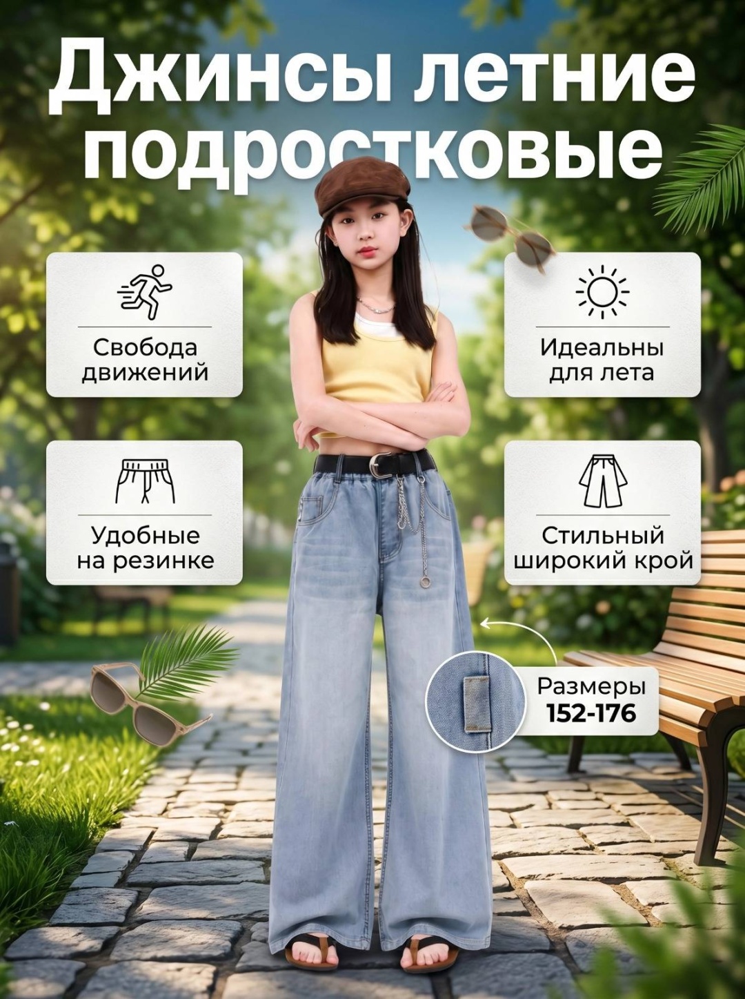 Джинсы свободного кроя голубой