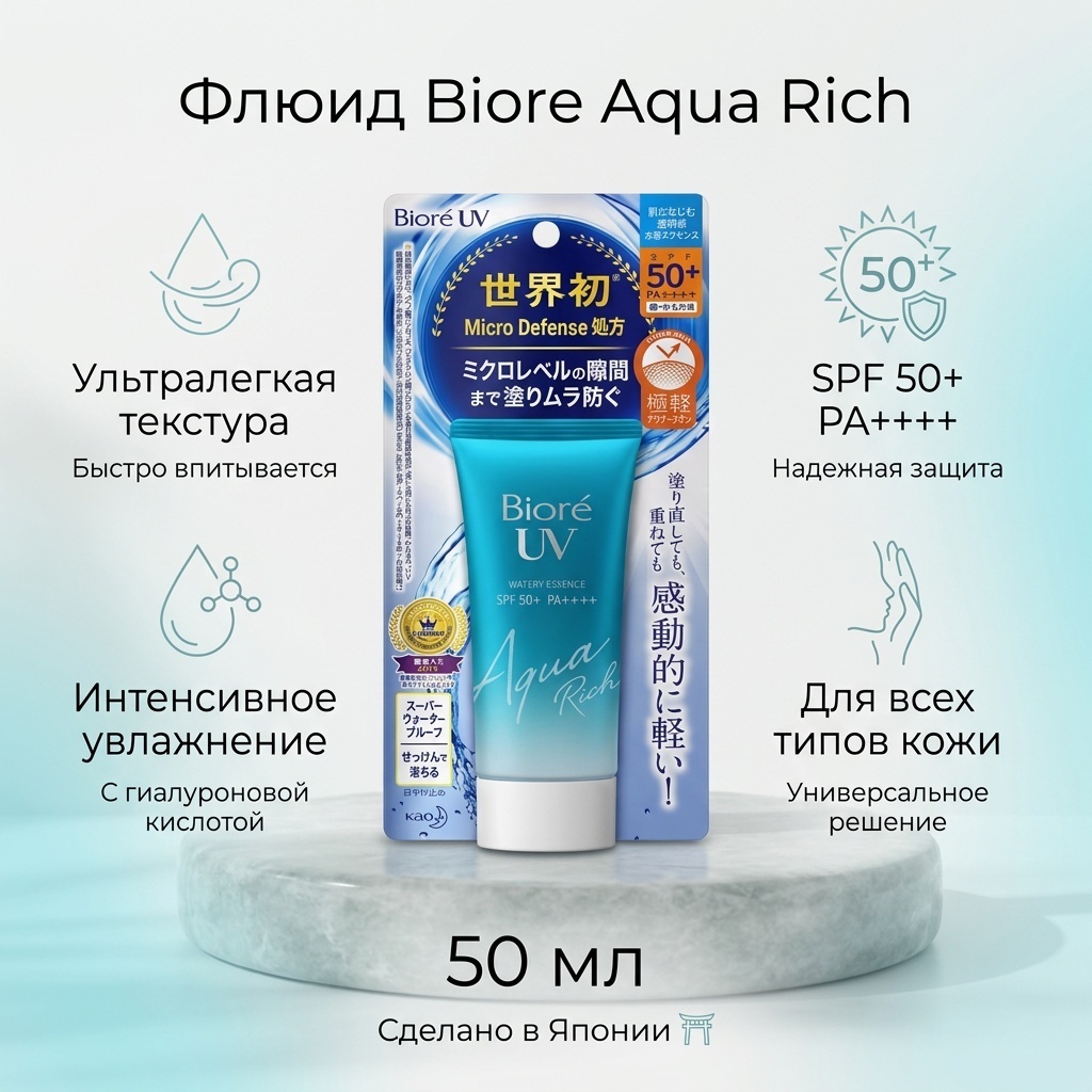 Biore флюид Aqua Rich для лица 50 мл