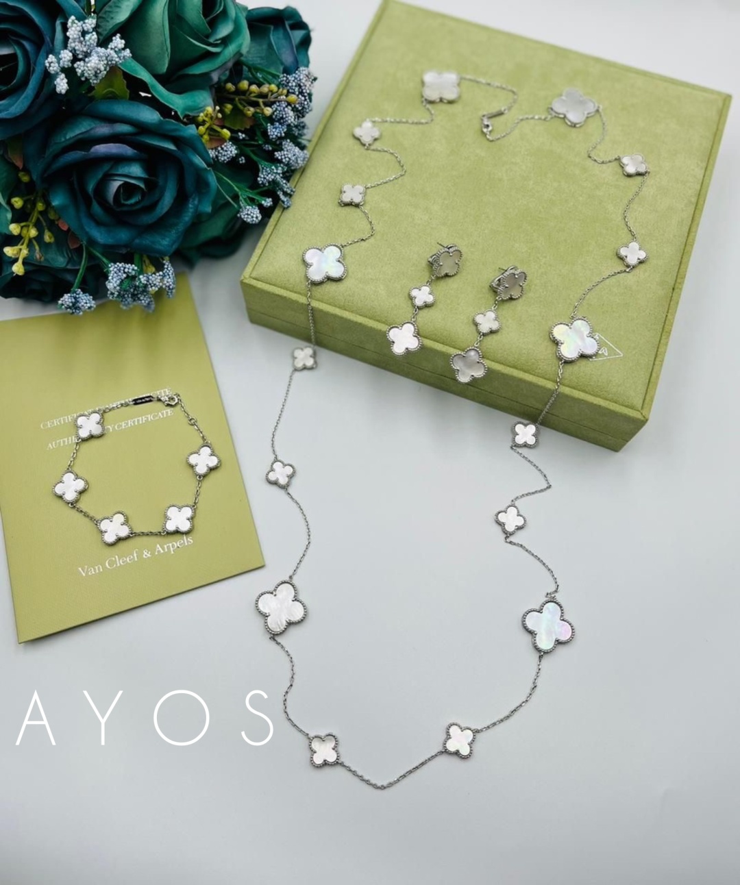 AYOS Van CLEEF люкс набор 3в1, чистое серебро 925/1 вес 36 г серебро, золото, перламутр