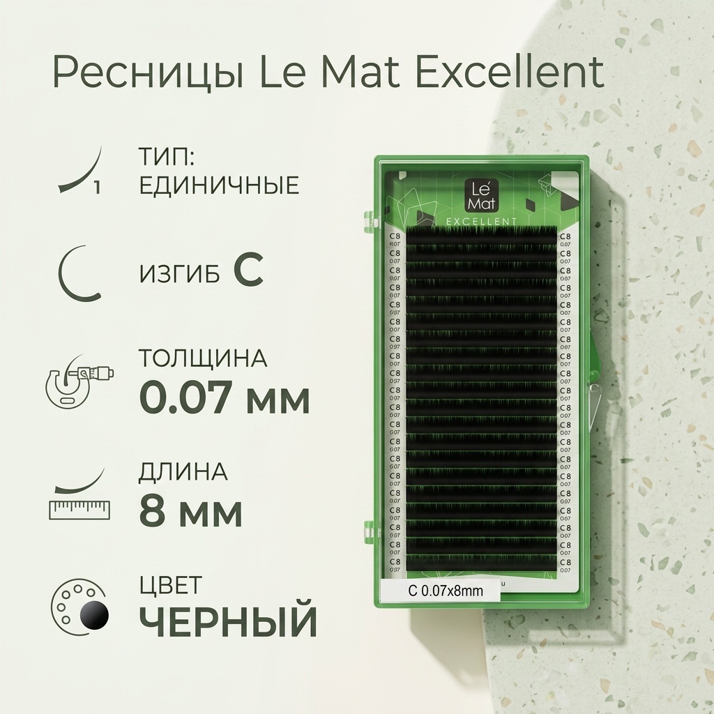 Le Mat единичные C 0.07 мм черный 8 мм