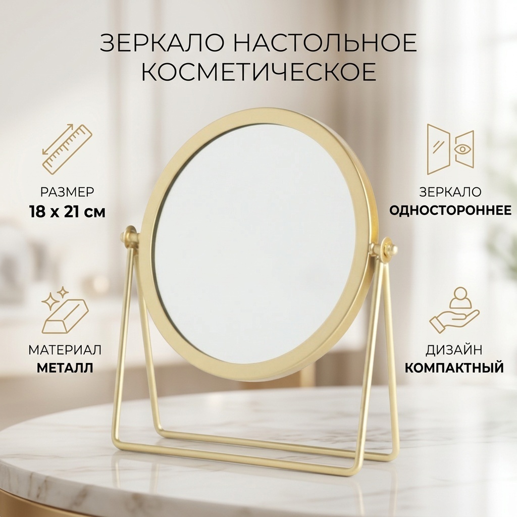 Зеркало настольное косметическое 490381 18х21 см