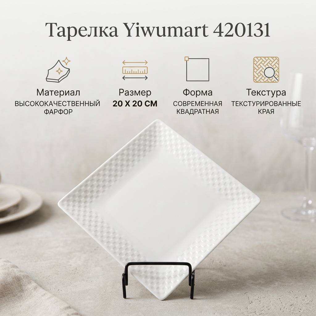 Тарелка Yiwumart 20x20 см, 1 шт, фарфор