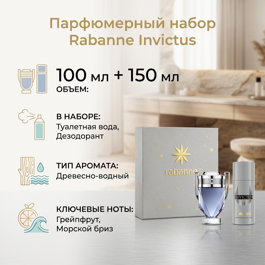 Paco Rabanne Invictus парфюмерный набор 100 мл, для мужчин