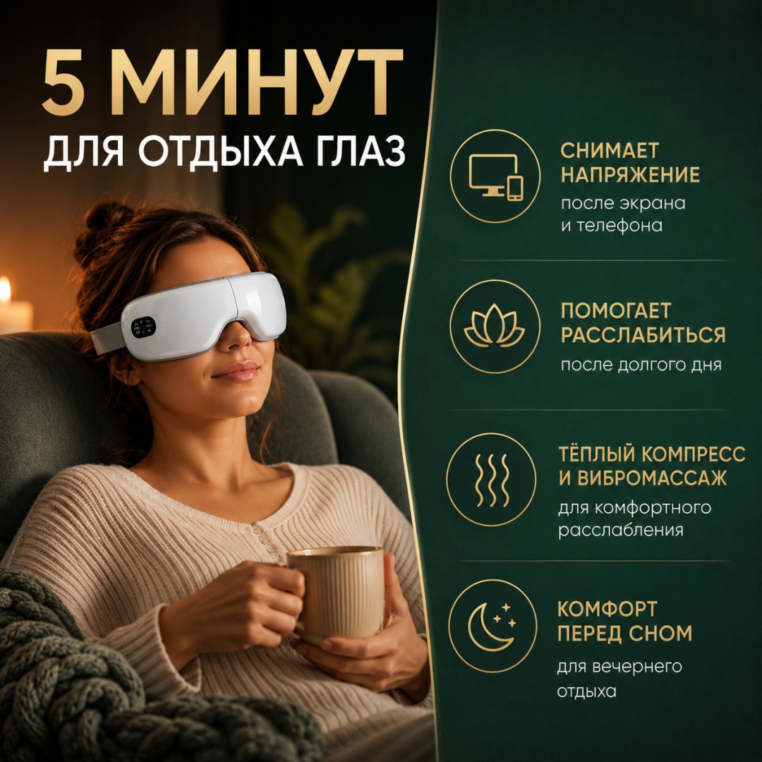 Массажер SHEVIRA EMS-01 очки вибрационный, разогревающий