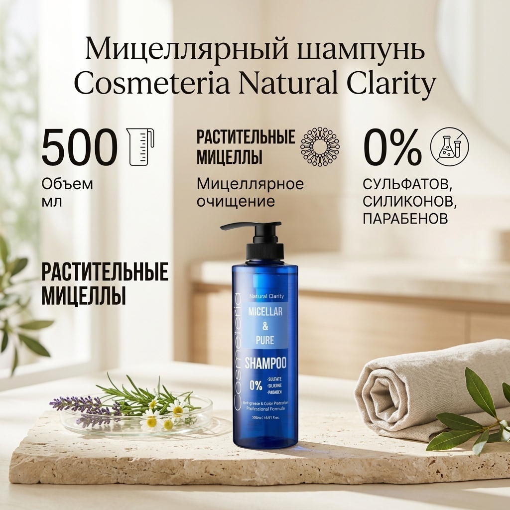 Cosmeteria Micellar Pure бессульфатный мицеллярный шампунь 500 мл
